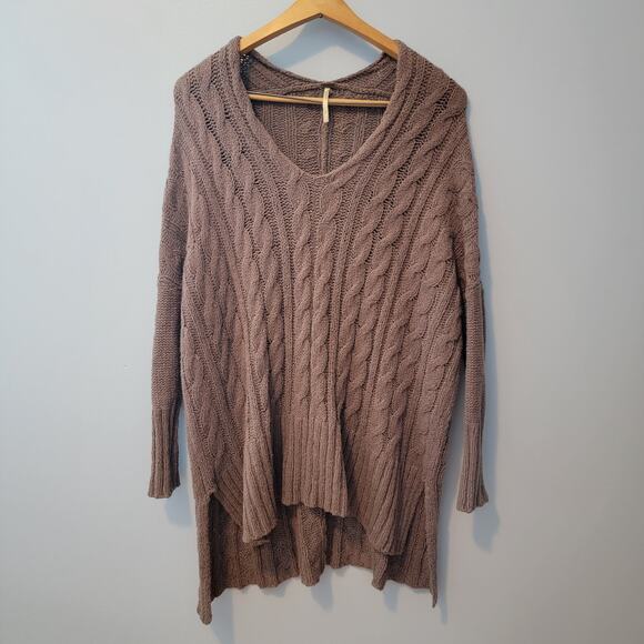 Free People Easy Cable Knit Brown Oversized Sweater Size S - Picture 3 of 7
